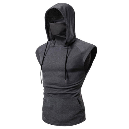 Mens Mask Button Sports Vest Hooded Splice Large Open-Forked Male Vest May 4Th