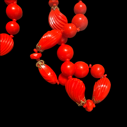 Vintage red plastic beaded necklace