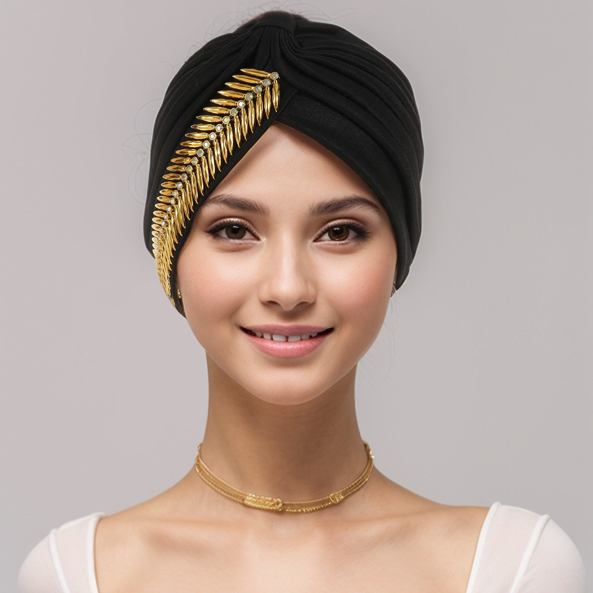 Elegant Gold-Embellished Turban – Stylish Headwrap for Any Occasion