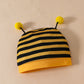 FABBU BEE Cute baby boy, baby girl, little bee pattern long sleeved triangular khaki striped pants+tentacle hat set