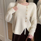 FABBU FALL Chic style Single-Row Metal Button Crewneck Long Sleeve