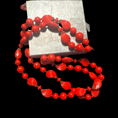 Vintage red plastic beaded necklace