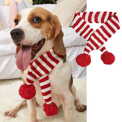 Christmas Dog Scarf | Knitted Winter Pet Scarf with Pom Poms – Cozy Holiday Accessory