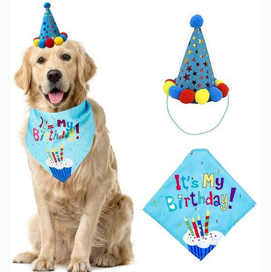 Pet Birthday Banner Pull Flag Birthday Hat Party Dog Paw Balloon Saliva Towel Bow Tie Pet Props