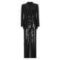 Fabbu Elegant Sequin Blazer Jacket Loose Long Wide Leg Pants Two Pieces Sets New Arrival