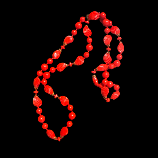 Vintage red plastic beaded necklace