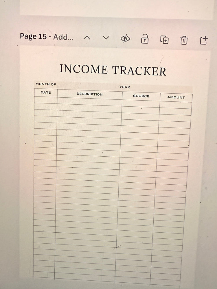 income tracker page from Life planner