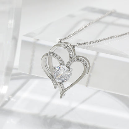 Double Love Necklace With Rhinestones Ins Personalized Heart-shaped Necklace