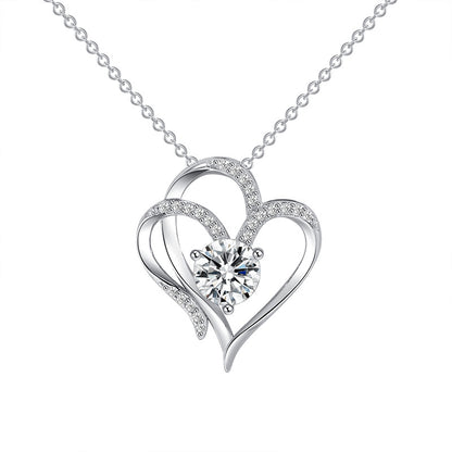 Double Love Necklace With Rhinestones Ins Personalized Heart-shaped Necklace