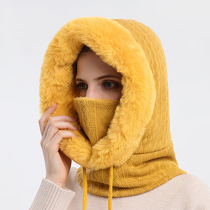 Winter Plush Hoodiewith Mask | Windproof & Warm Fur-Frame Knit Hat for Women