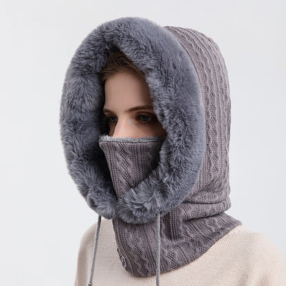 Winter Plush Hoodiewith Mask | Windproof & Warm Fur-Frame Knit Hat for Women