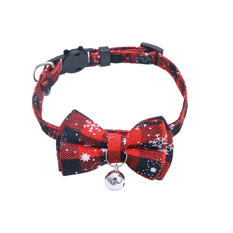 Collar For Small Dogs Christmas Quick Release Plaid Bow Tie Collar Necklace Cat Gato Colar Safety Elastic Bowtie With Bell