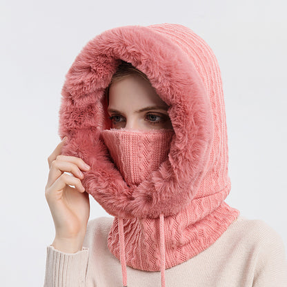 Winter Plush Hoodiewith Mask | Windproof & Warm Fur-Frame Knit Hat for Women