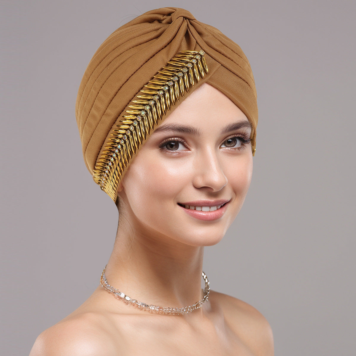 Elegant Gold-Embellished Turban – Stylish Headwrap for Any Occasion