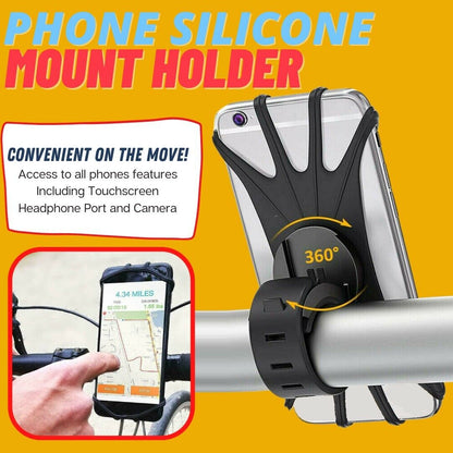 **360° Rotation Universal Bike Phone Mount – Silicone Cell Holder for Bikes, Motorcycles, Strollers & More